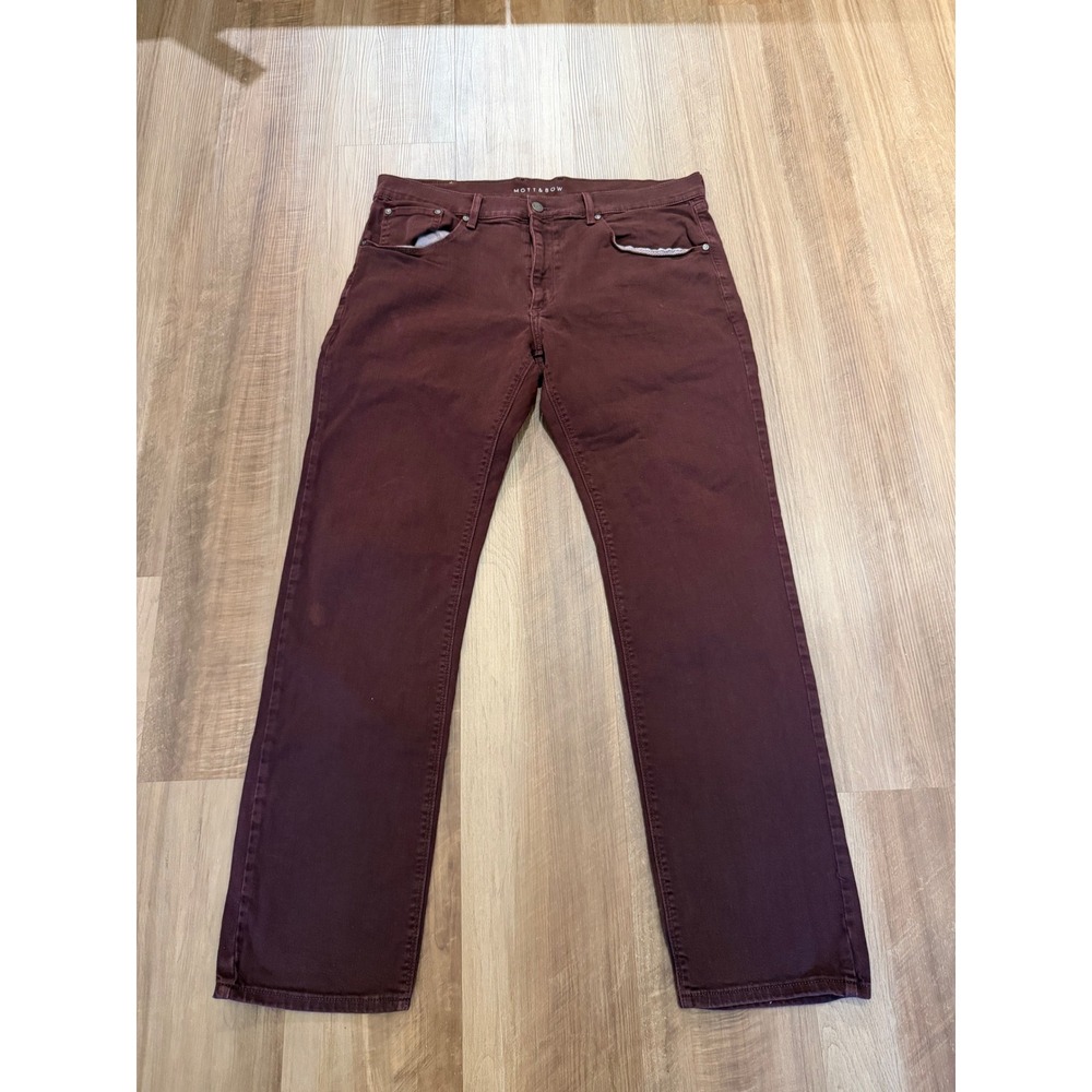 Mott & Bow Pants Mens 38x32 Burgundy Slim Fit Cotton Stretch Maroon